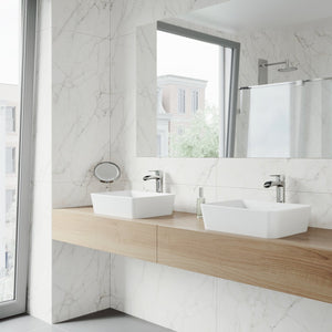 VIGO Marigold 17.75 inch L x 14.375 inch W Over the Counter Freestanding Matte Stone Rectangular Vessel Bathroom Sink in Matte White - Sink for Bathroom VG04003