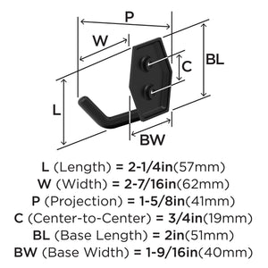 Amerock H37008MB Benton Double Prong Decorative Wall Hook Matte Black Hook for Coats, Hats, Backpacks, Bags Hooks for Bathroom, Bedroom, Closet, Entryway, Laundry Room, Office