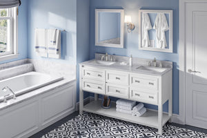 Jeffrey Alexander VKITADL60WHBOR 60" White Adler Vanity, double bowl, Boulder Cultured Marble Vanity Top, two undermount rectangle bowls