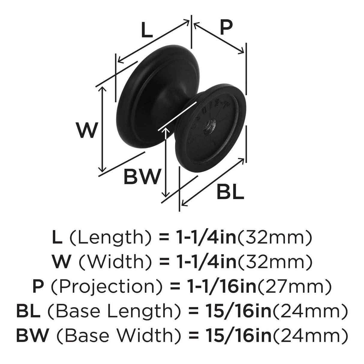 Amerock Cabinet Knob Matte Black 1-1/4 inch (32 mm) Diameter Ravino 1 Pack Drawer Knob Cabinet Hardware