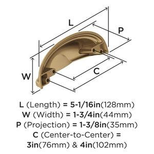 Amerock Cabinet Cup Pull Champagne Bronze 3 in. (76 mm) & 4 in. (102 mm) Center-to-Center Drawer Pull Ashby Kitchen and Bath Hardware Furniture Hardware