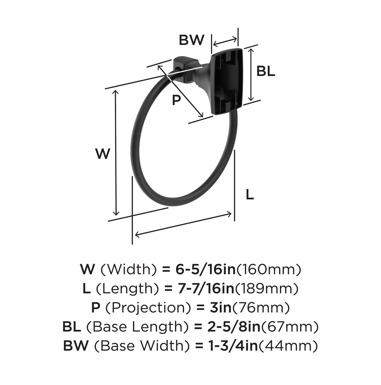 Amerock BH36012MB Matte Black Towel Ring 7-7/16 in (189 mm) Length Towel Holder Highland Ridge Hand Towel Holder for Bathroom Wall Small Kitchen Towel Holder Bath Accessories