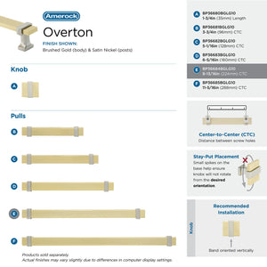 Amerock Cabinet Pull Brushed Gold/Satin Nickel 8-13/16 inch (224 mm) Center to Center Overton 1 Pack Drawer Pull Drawer Handle Cabinet Hardware