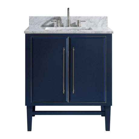 Avanity Mason 31 in. Vanity Combo in Navy Blue with Silver Trim and Carrara White Marble Top