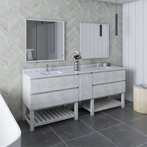 Fresca FCB31-361236RWH-FS-CWH-U Fresca Formosa 84" Floor Standing Open Bottom Double Sink Modern Bathroom Cabinet w/ Top & Sinks in Rustic White