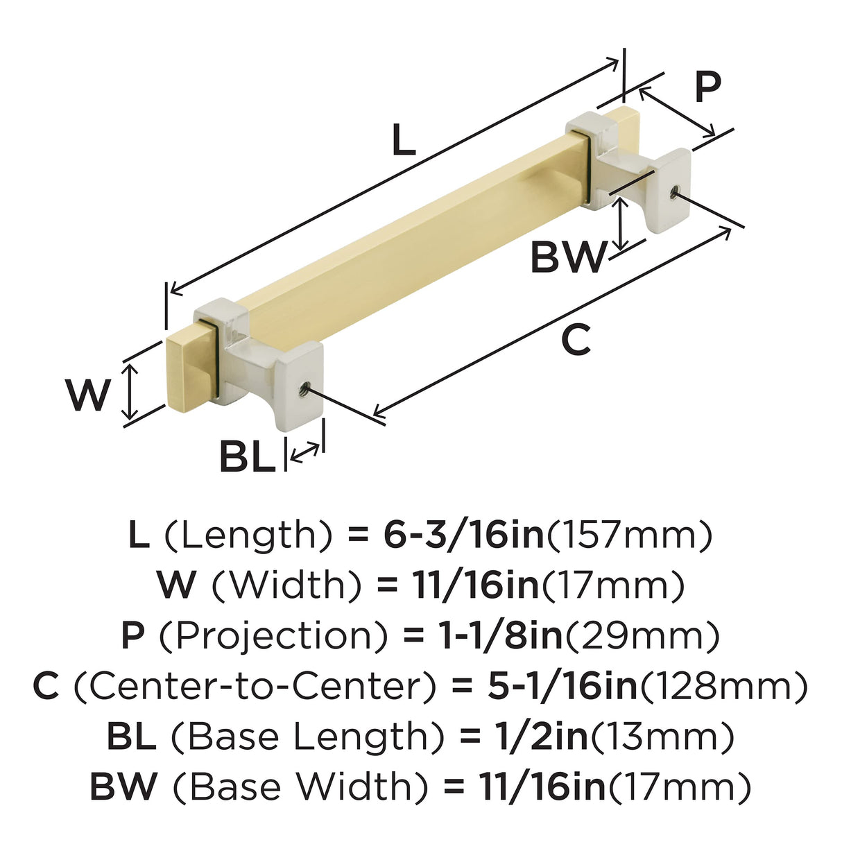 Amerock Cabinet Pull Brushed Gold/Satin Nickel 5-1/16 inch (128 mm) Center to Center Overton 1 Pack Drawer Pull Drawer Handle Cabinet Hardware