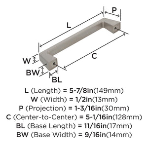 Amerock Cabinet Pull Satin Nickel 5-1/16 inch (128 mm) Center to Center Blackrock 1 Pack Drawer Pull Drawer Handle Cabinet Hardware