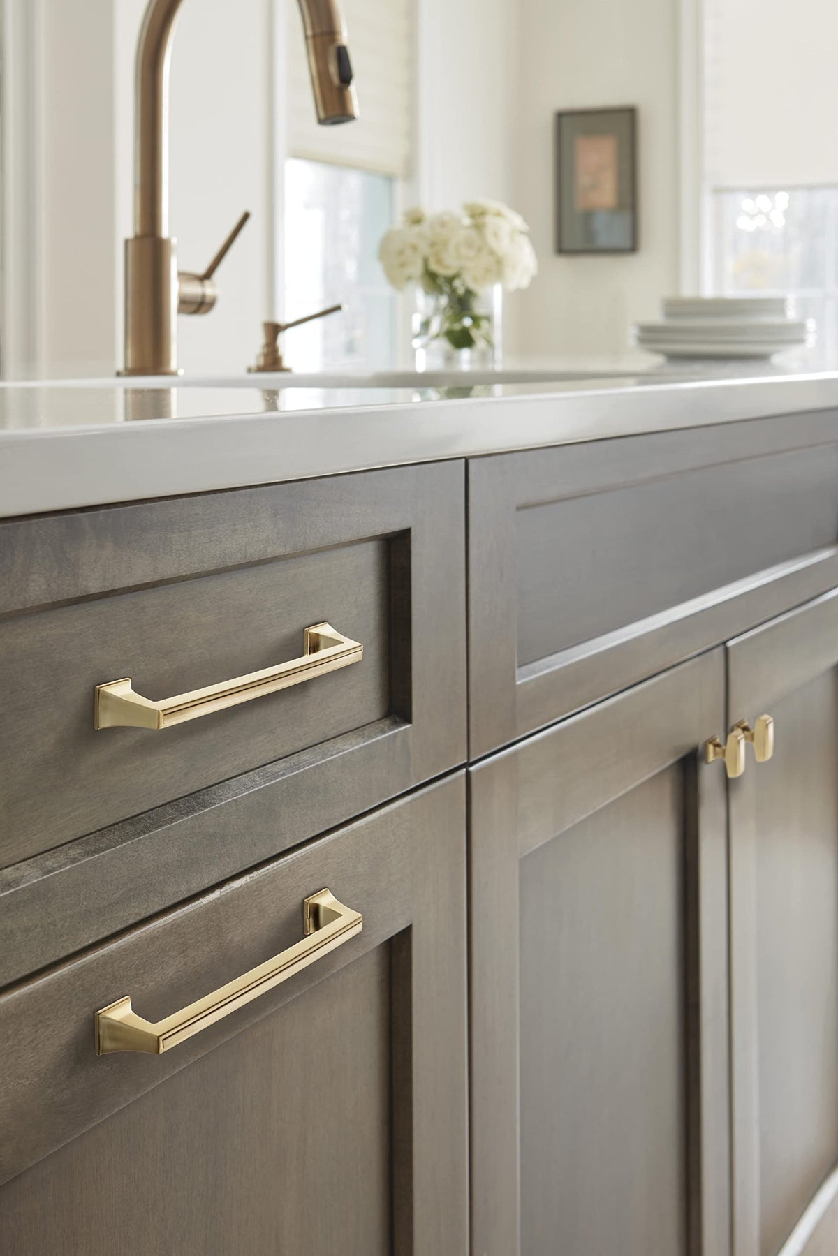 Amerock Cabinet Pull Champagne Bronze 6-5/16 inch (160 mm) Center to Center Mulholland 1 Pack Drawer Pull Drawer Handle Cabinet Hardware