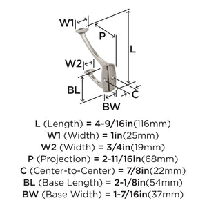 Amerock H37001G10 Vicinity Double Prong Decorative Wall Hook Satin Nickel Hook for Coats, Hats, Backpacks, Bags Hooks for Bathroom, Bedroom, Closet, Entryway, Laundry Room, Office