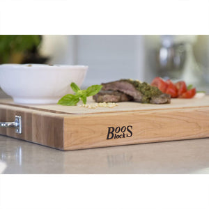 John Boos RAFR2418 Block 24 x 18 Inch Edge Grain Maple Wood Reversible Cutting Board with Fluid Channels & Side Handles 24X18X2.25 MPL-EDGE GR-REV-GRVY GRV