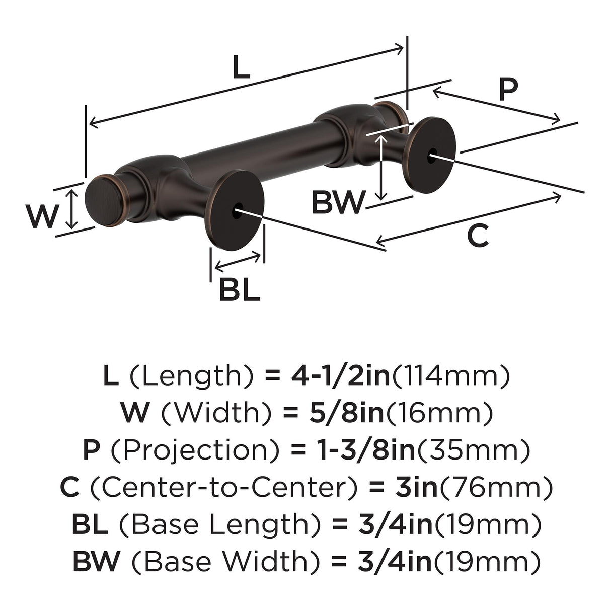 Amerock BP36770ORB Oil Rubbed Bronze Cabinet Pull 3 in (76 mm) Center-to-Center Cabinet Handle Winsome Drawer Pull Kitchen Cabinet Handle Furniture Hardware