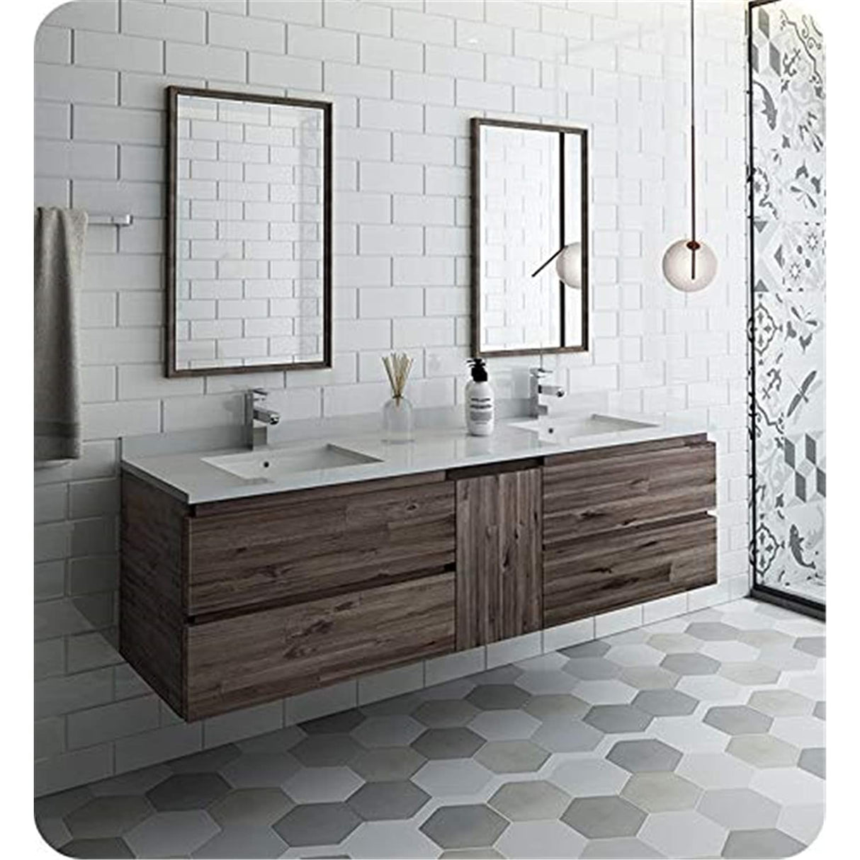 Fresca FVN31-241224ACA Fresca Formosa 60" Wall Hung Double Sink Modern Bathroom Vanity w/ Mirrors