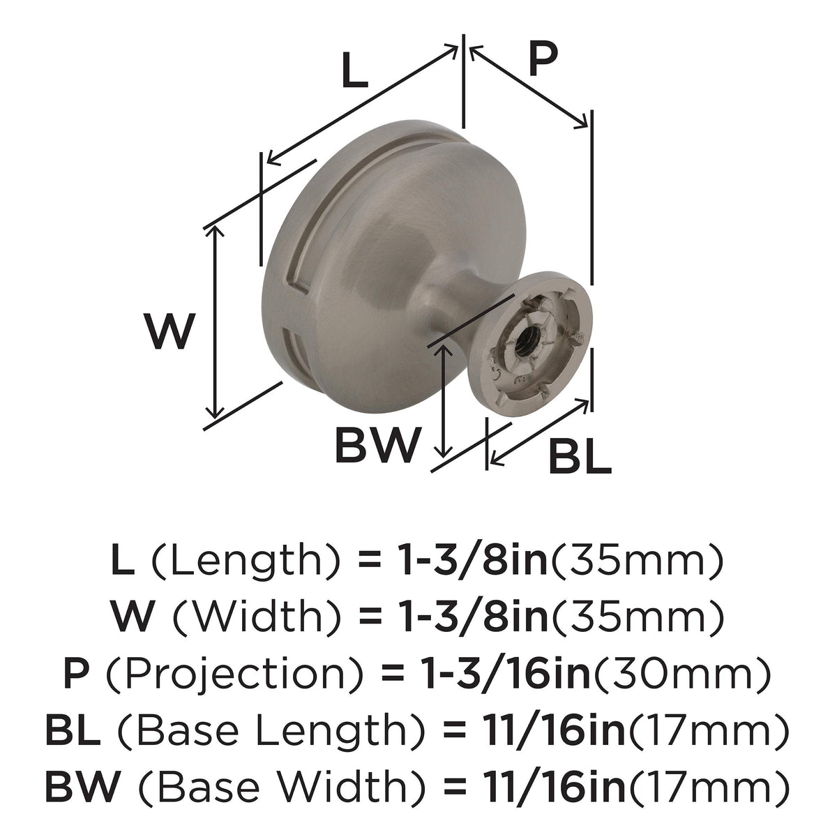 Amerock Cabinet Knob Satin Nickel 1-3/8 inch (35 mm) Diameter Oberon 1 Pack Drawer Knob Cabinet Hardware