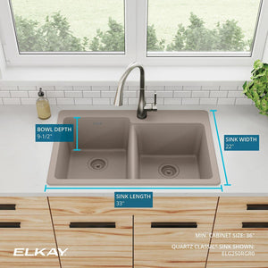 Elkay Quartz Classic ELG250RGR0 Greige Offset Double Bowl Top Mount Sink