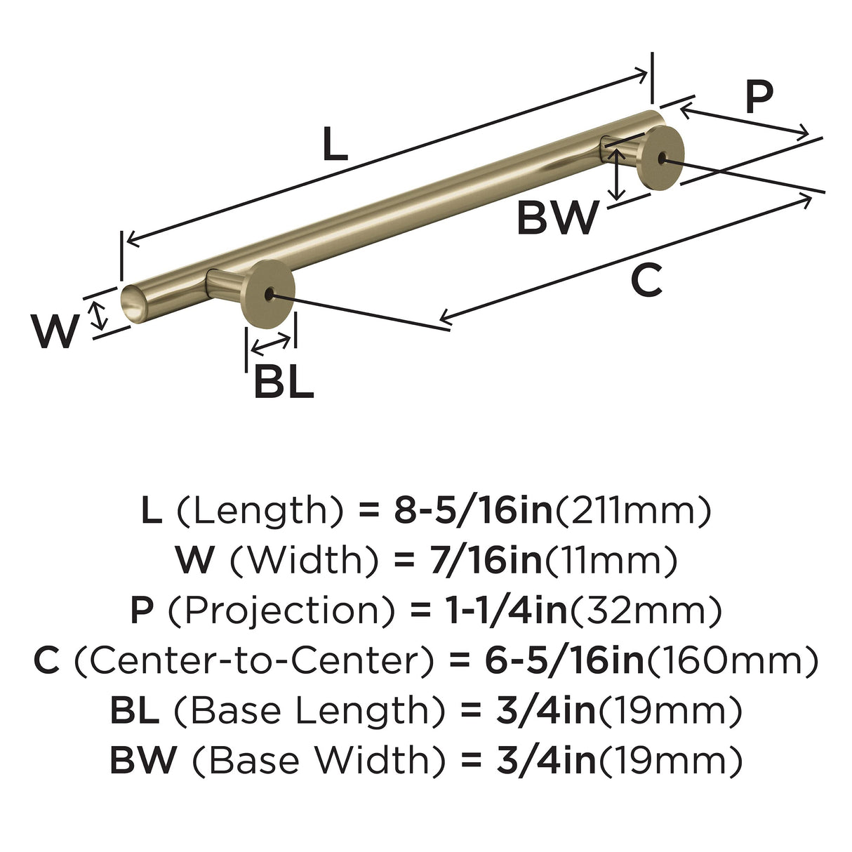 Amerock Cabinet Pull Golden Champagne 6-5/16 in (160 mm) Center-to-Center Drawer Pull Radius Kitchen and Bath Hardware Furniture Hardware