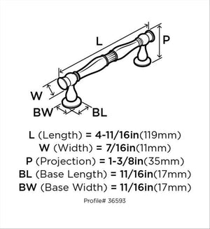 Amerock Cabinet Pull Oil Rubbed Bronze 3-3/4 inch (96 mm) Center to Center Crawford 1 Pack Drawer Pull Drawer Handle Cabinet Hardware