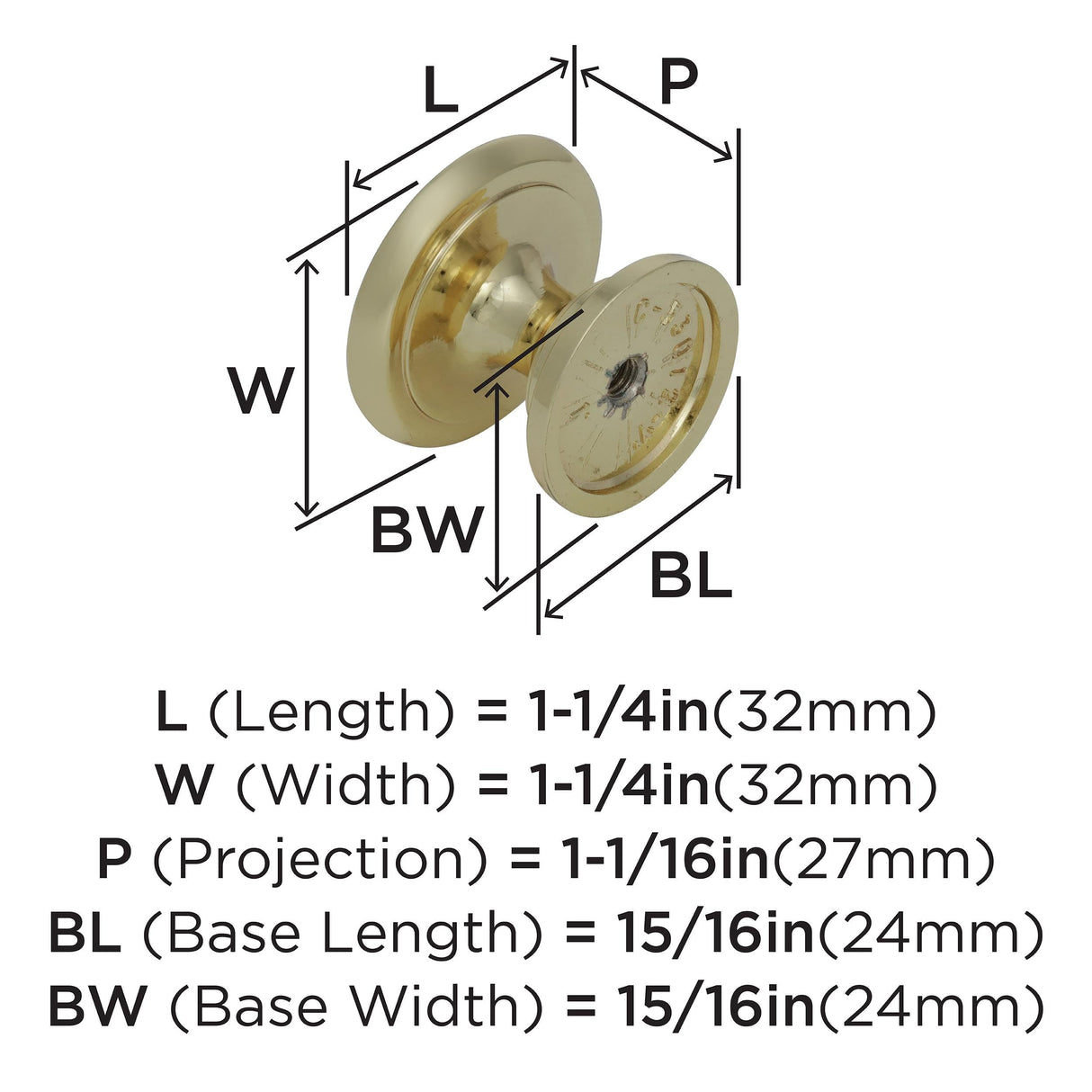 Amerock Cabinet Knob Polished Brass 1-1/4 inch (32 mm) Diameter Ravino 1 Pack Drawer Knob Cabinet Hardware