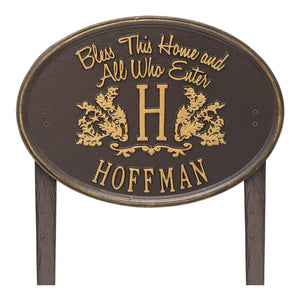 Whitehall 2824OG - Bless This Home Monogram Oval Plaque, Standard Lawn 1-line
