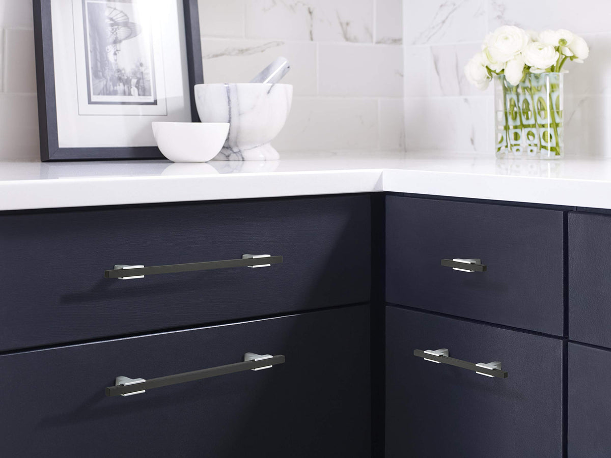 Amerock Cabinet Pull Polished Chrome/Brushed Matte Black 7-9/16 inch (192 mm) Center to Center Urbanite 1 Pack Drawer Pull Drawer Handle Cabinet Hardware