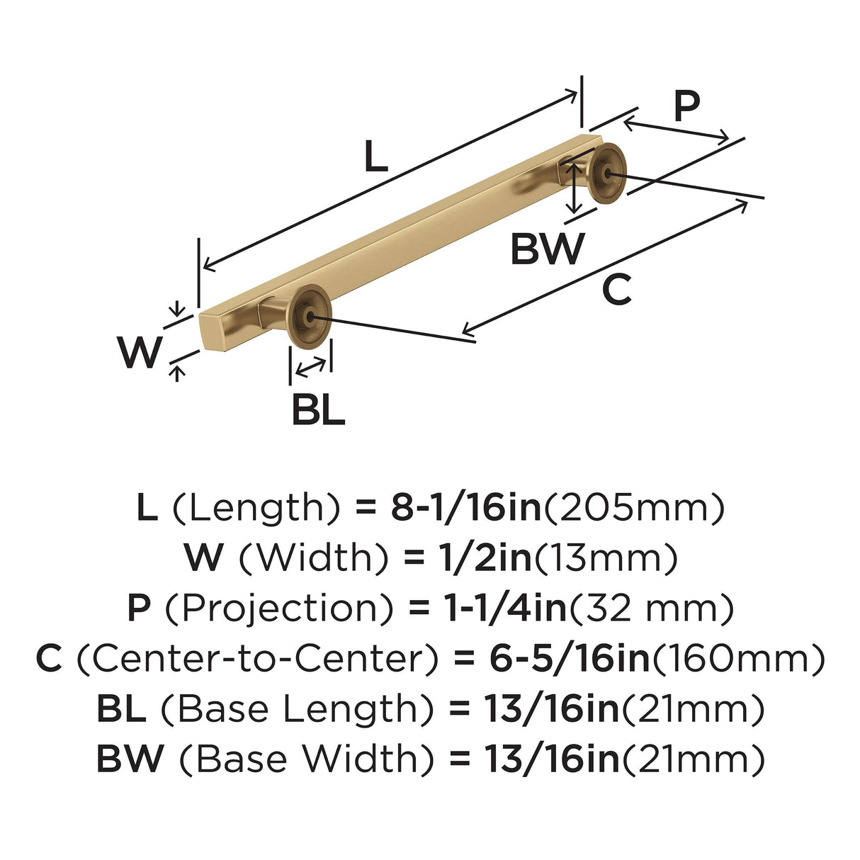 Amerock Corp BP37106CZ Everett Pull, 6-5/16 in (160 mm) Center-to-Center, Champagne Bronze