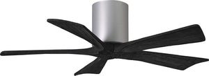 Matthews Fan IR5H-BN-BK-42 Irene-5H five-blade flush mount paddle fan in Brushed Nickel finish with 42” solid matte black wood blades. 