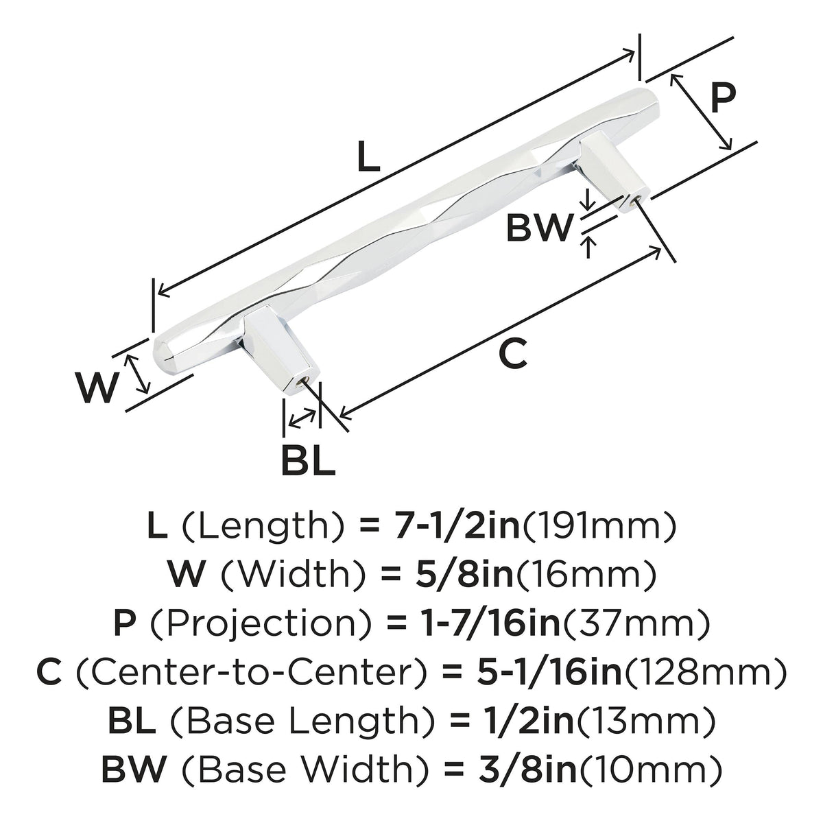 Amerock Cabinet Pull Polished Chrome 5-1/16 inch (128 mm) Center to Center St. Vincent 1 Pack Drawer Pull Drawer Handle Cabinet Hardware