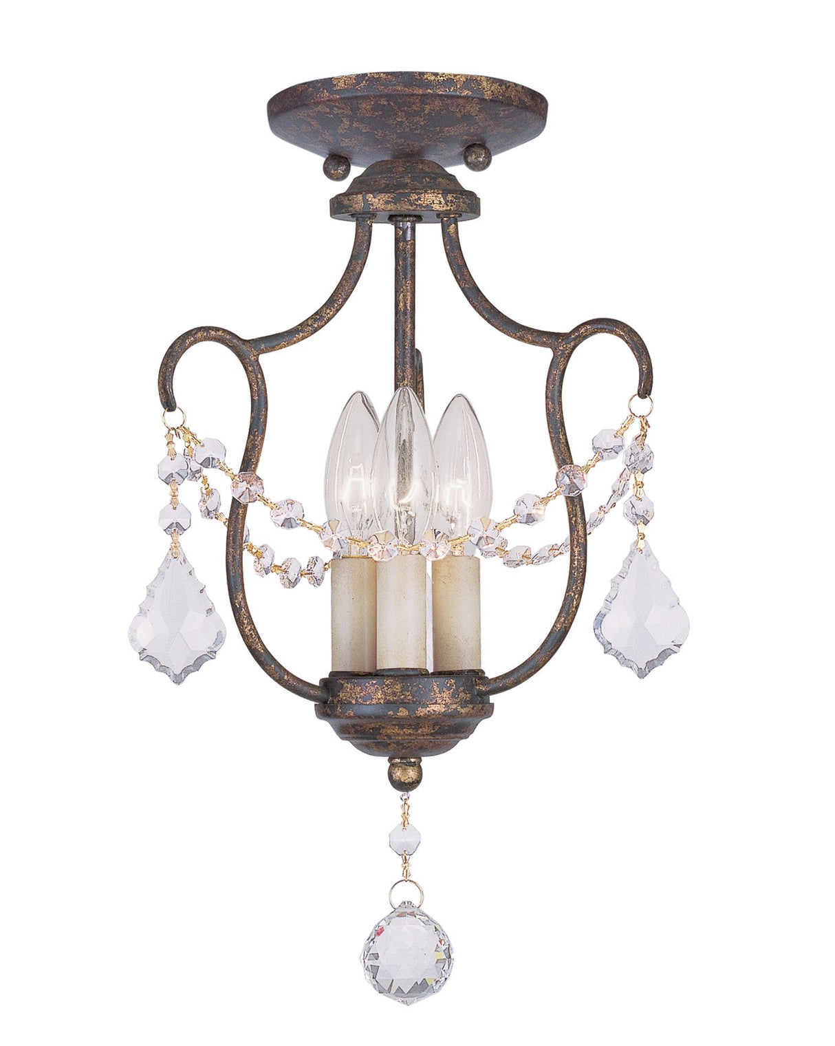 Livex Lighting 6420-71 Chesterfield 3 Light Convertible Hanging Lantern/Ceiling Mount, Hand Applied Venetian Golden Bronze