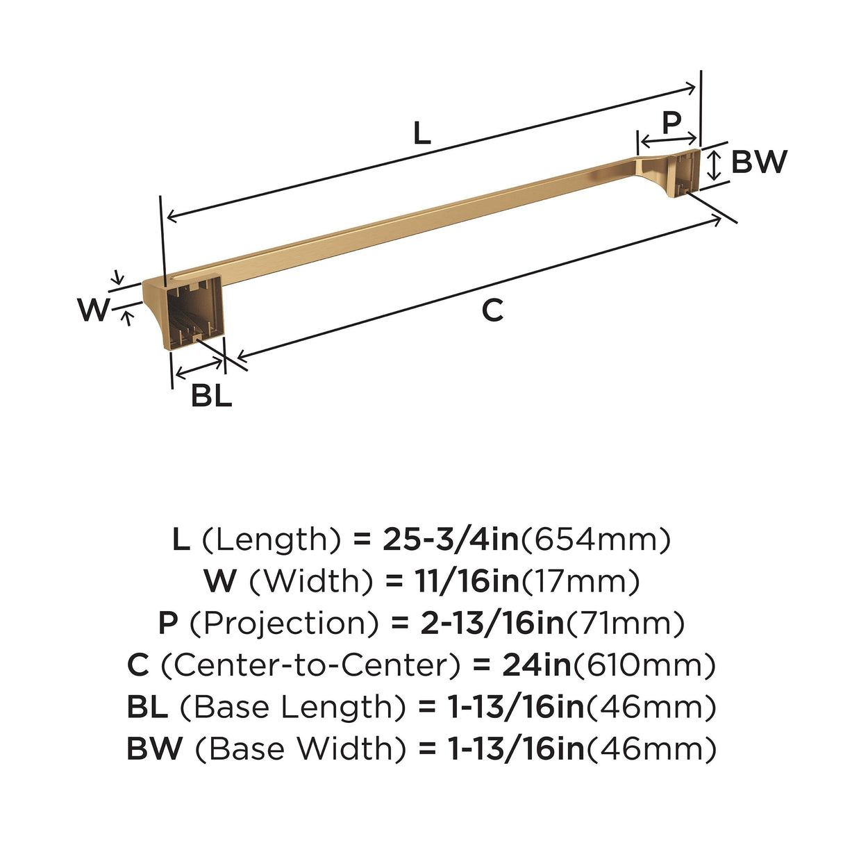 Amerock BH36024CZ Champagne Bronze Towel Bar 24 in (610 mm) Towel Rack Mulholland Bathroom Towel Holder Bathroom Hardware Bath Accessories