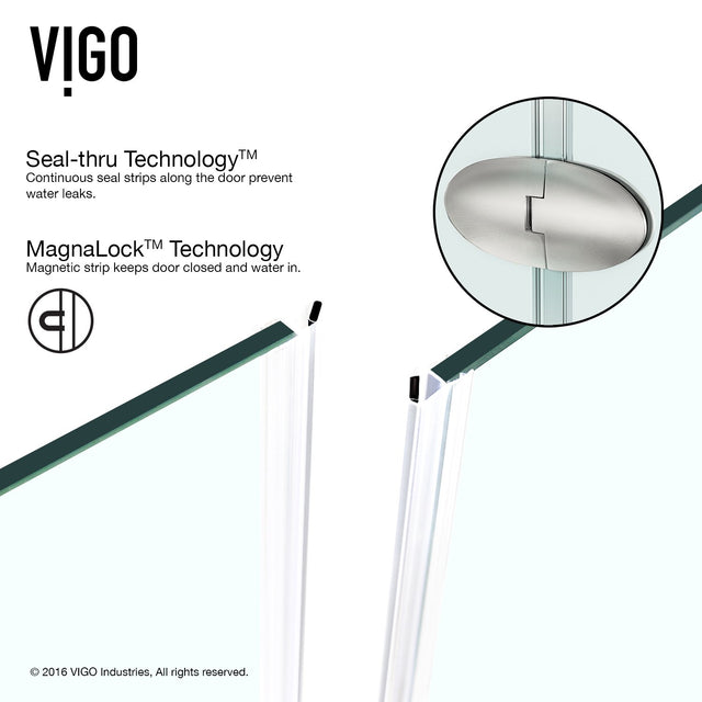 VIGO VG6063BNCL47 45.63" -45.63" W -73.38" H Frameless Hinged Neo-angle Shower Enclosure with Clear 0.38" Tempered Glass and Stainless Steel Hardware in Brushed Nickel Finish with Reversible Handle