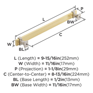 Amerock Cabinet Pull Brushed Gold/Satin Nickel 8-13/16 inch (224 mm) Center to Center Overton 1 Pack Drawer Pull Drawer Handle Cabinet Hardware