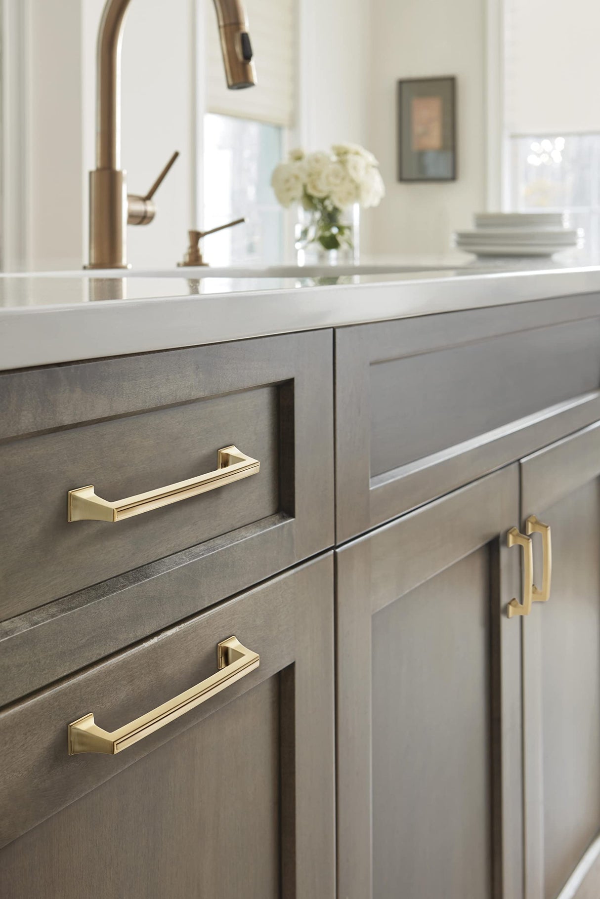 Amerock Cabinet Pull Champagne Bronze 3-3/4 inch (96 mm) Center to Center Mulholland 1 Pack Drawer Pull Drawer Handle Cabinet Hardware
