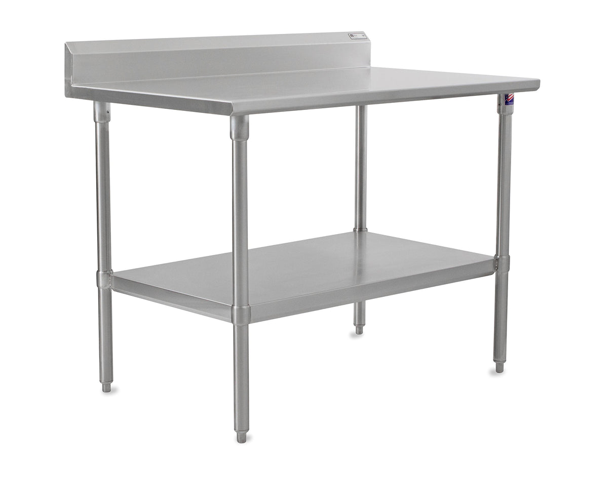John Boos ST6R5-2430SSK Stallion Stainless Steel 5" Riser Top Work Table with Adjustable Lower Shelf and Legs, Top, 30" Length x 24" Width