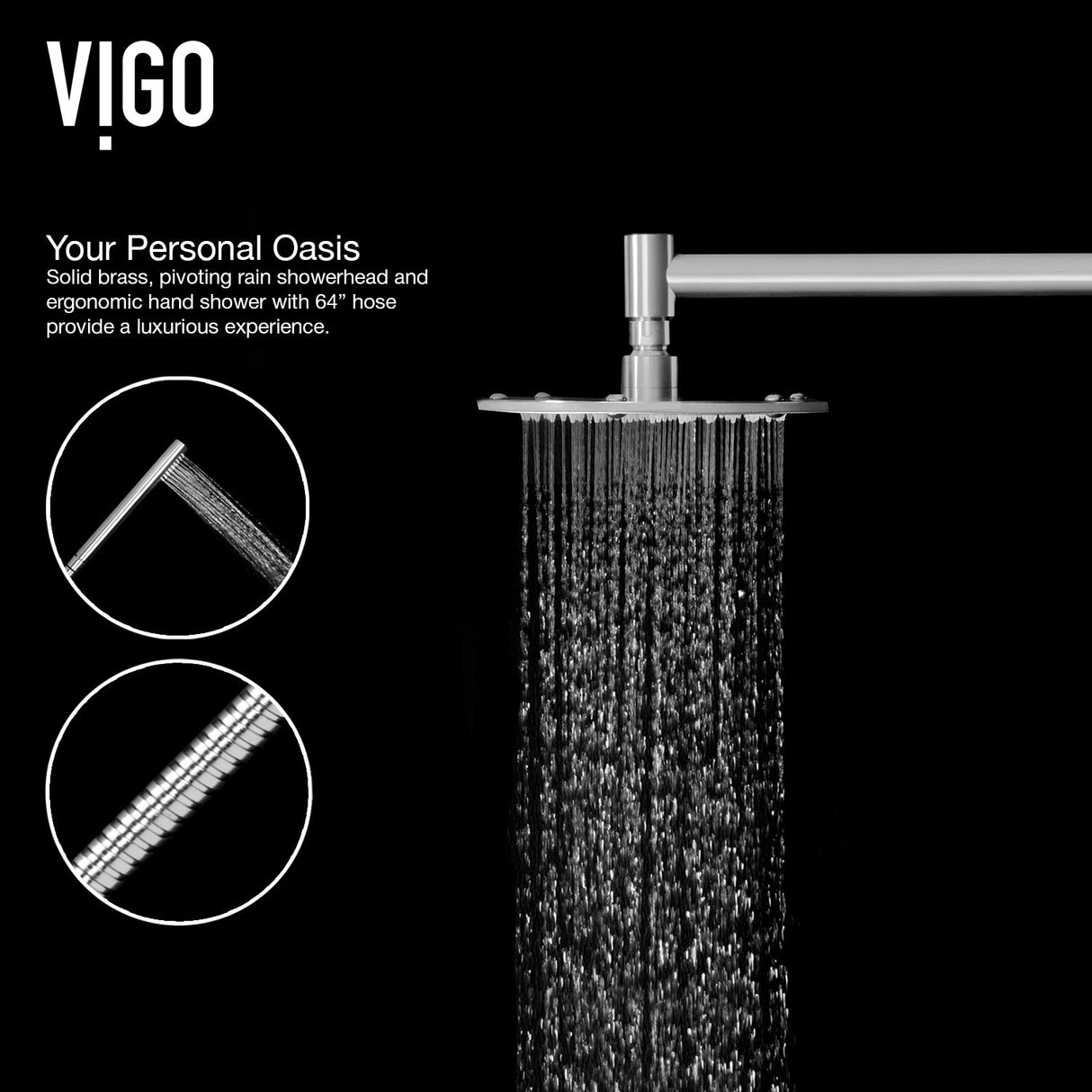 VIGO VG08001 Dilana 2.75" -6.25" W -66.88" H Shower Massage Panel 6 -Jet High Pressure Shower System with Thermostatic, Volume, Dual Function Control Type, Brass Hardware in Stainless Steel Finish