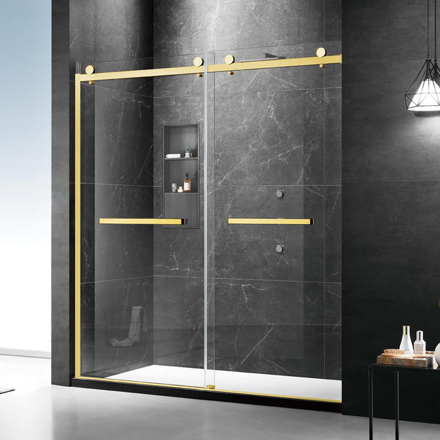 Milano Double Sliding Shower Door, 60 in.W x 74 in.H Framed Shower Door 5/16"(8mm) Clear Tempered Glass, 18 inch Pull Handle, Stainless Steel Hardware, Matte Black Finished