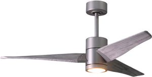 Matthews Fan SJ-BN-BW-52 Super Janet three-blade ceiling fan in Brushed Nickel finish with 52” solid barn wood tone blades and dimmable LED light kit 