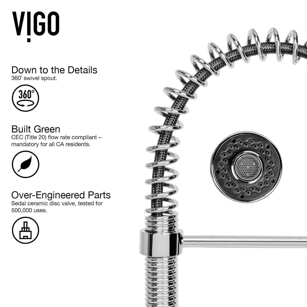 VIGO VG02001CH 19" H Edison Single-Handle with Pull-Down Sprayer Kitchen Faucet in Chrome