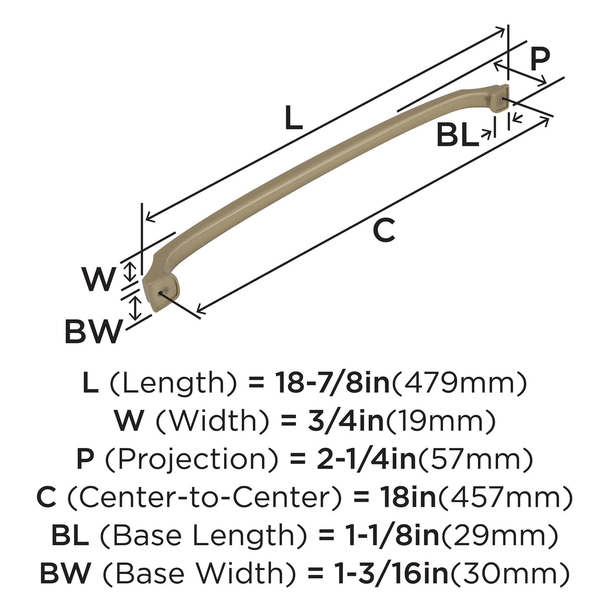 Amerock Appliance Pull Golden Champagne 18 inch (457 mm) Center to Center Revitalize 1 Pack Drawer Pull Drawer Handle Cabinet Hardware