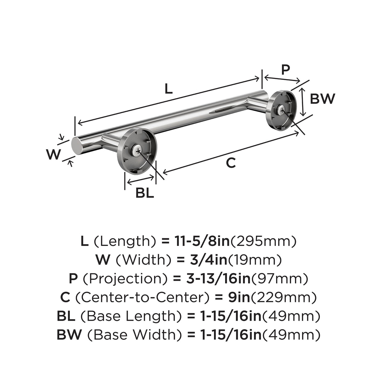 Amerock BH26546PSS Polished Stainless Steel Towel Bar 9 in (229 mm) Towel Rack Arrondi Bathroom Towel Holder Bathroom Hardware Bath Accessories