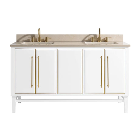 Avanity Mason 61 in. Vanity Combo in White with Gold Trim and Crema Marfil Marble Top