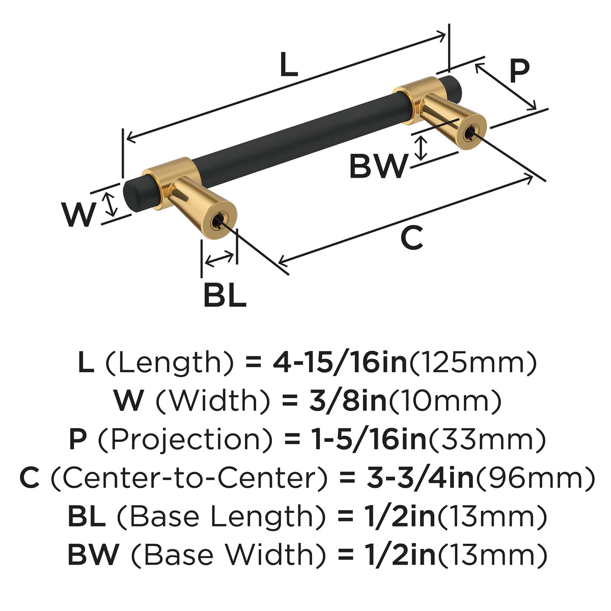 Amerock Cabinet Pull Matte Black/Champagne Bronze 3-3/4 inch (96 mm) Center-to-Center Mergence 1 Pack Drawer Pull Cabinet Handle Cabinet Hardware
