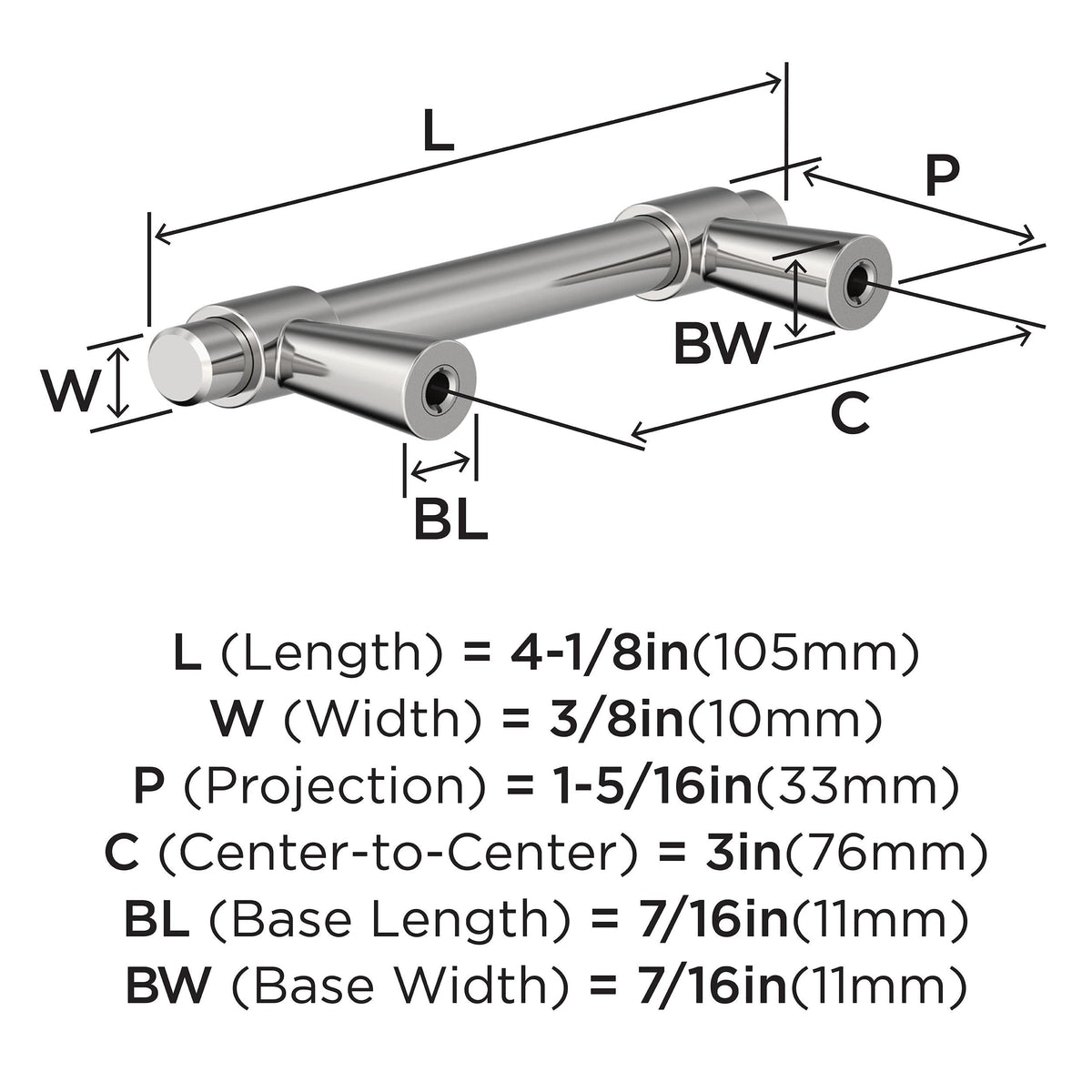 Amerock BP3737026 Polished Chrome Cabinet Pull 3 in (76 mm) Center-to-Center Cabinet Handle Destine Drawer Pull Kitchen Cabinet Handle Furniture Hardware