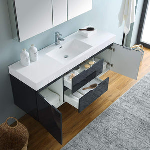 Fresca FVN8360GO Fresca Valencia 60" Gray Oak Wall Hung Modern Bathroom Vanity w/ Medicine Cabinet