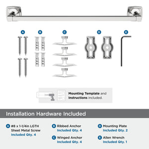 Amerock BH3609326 Chrome Towel Bar 18 in (457 mm) Towel Rack Stature Bathroom Towel Holder Bathroom Hardware Bath Accessories