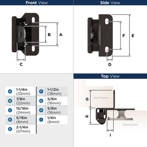 Amerock Single Demountable Cabinet Hinge 1/4 inch (6 mm) Overlay Hinge Oil Rubbed Bronze 2 Pack Self-Closing Hinge Cabinet Door Hinge