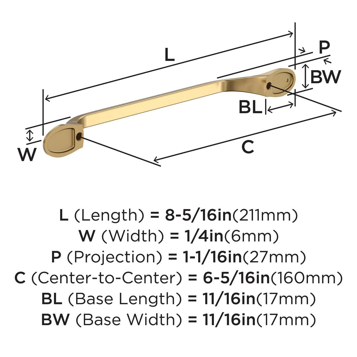 Amerock BP21938CZ Champagne Bronze Cabinet Pull 6-5/16 inch (160mm) Center-to-Center Cabinet Hardware Ravino Furniture Hardware Drawer Pull