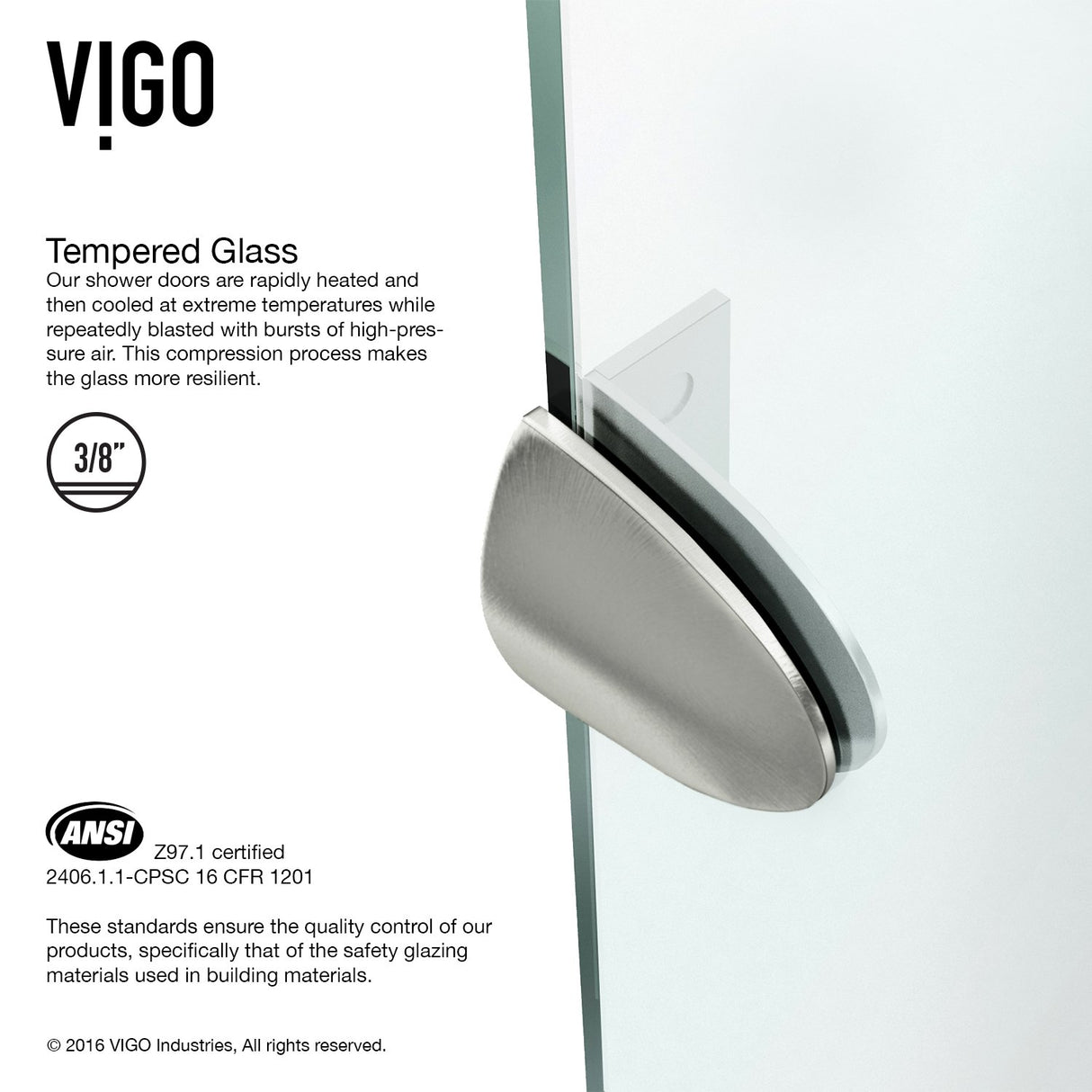 VIGO VG6061BNCL38 36.13" -36.13" W -73.38" H Frameless Hinged Neo-angle Shower Enclosure with Clear 0.38" Tempered Glass and Hardware in Brushed Nickel Finish with Reversible Handle