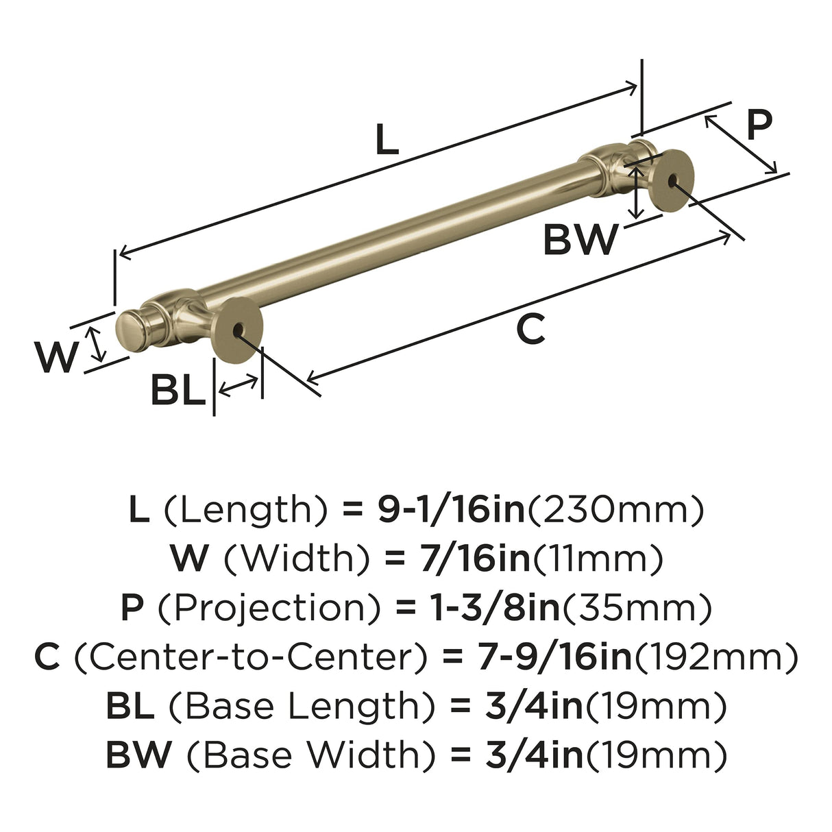 Amerock Cabinet Pull Golden Champagne 7-9/16 in (192 mm) Center-to-Center Drawer Pull Winsome Kitchen and Bath Hardware Furniture Hardware