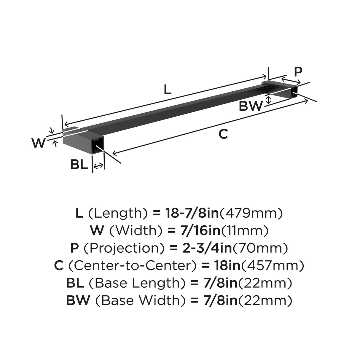 Amerock BH36083MB Matte Black Towel Bar 18 in (457 mm) Towel Rack Monument Bathroom Towel Holder Bathroom Hardware Bath Accessories