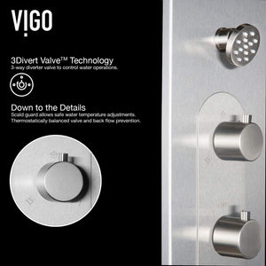 VIGO VG08001 Dilana 2.75" -6.25" W -66.88" H Shower Massage Panel 6 -Jet High Pressure Shower System with Thermostatic, Volume, Dual Function Control Type, Brass Hardware in Stainless Steel Finish