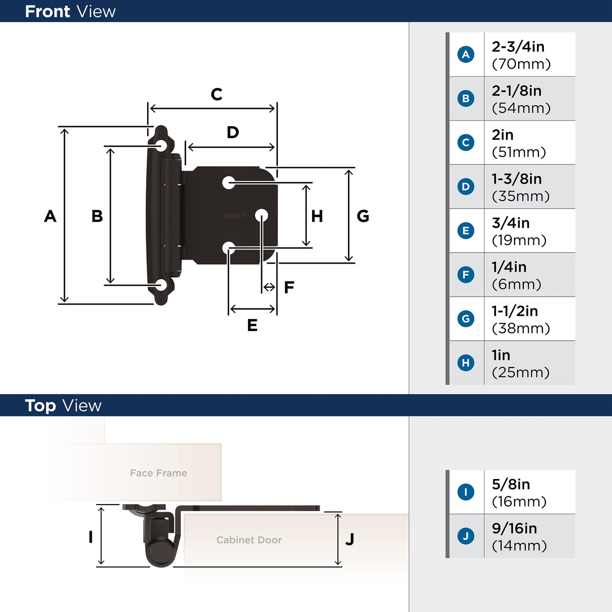 Amerock BPR7629ORB Face Frame Cabinet Hinge Variable Overlay Self Closing Face Mount Oil Rubbed Bronze Kitchen Cabinet Door Hinge 1 Pair/2 Pack Functional Hardware